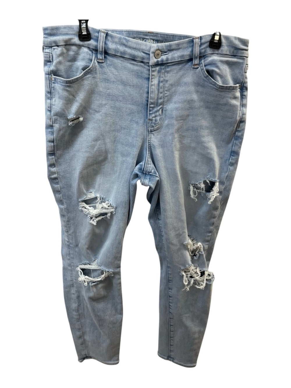 American Eagle curvy high rise Light Wash distressed/Ripped/faded Jeans sz 16